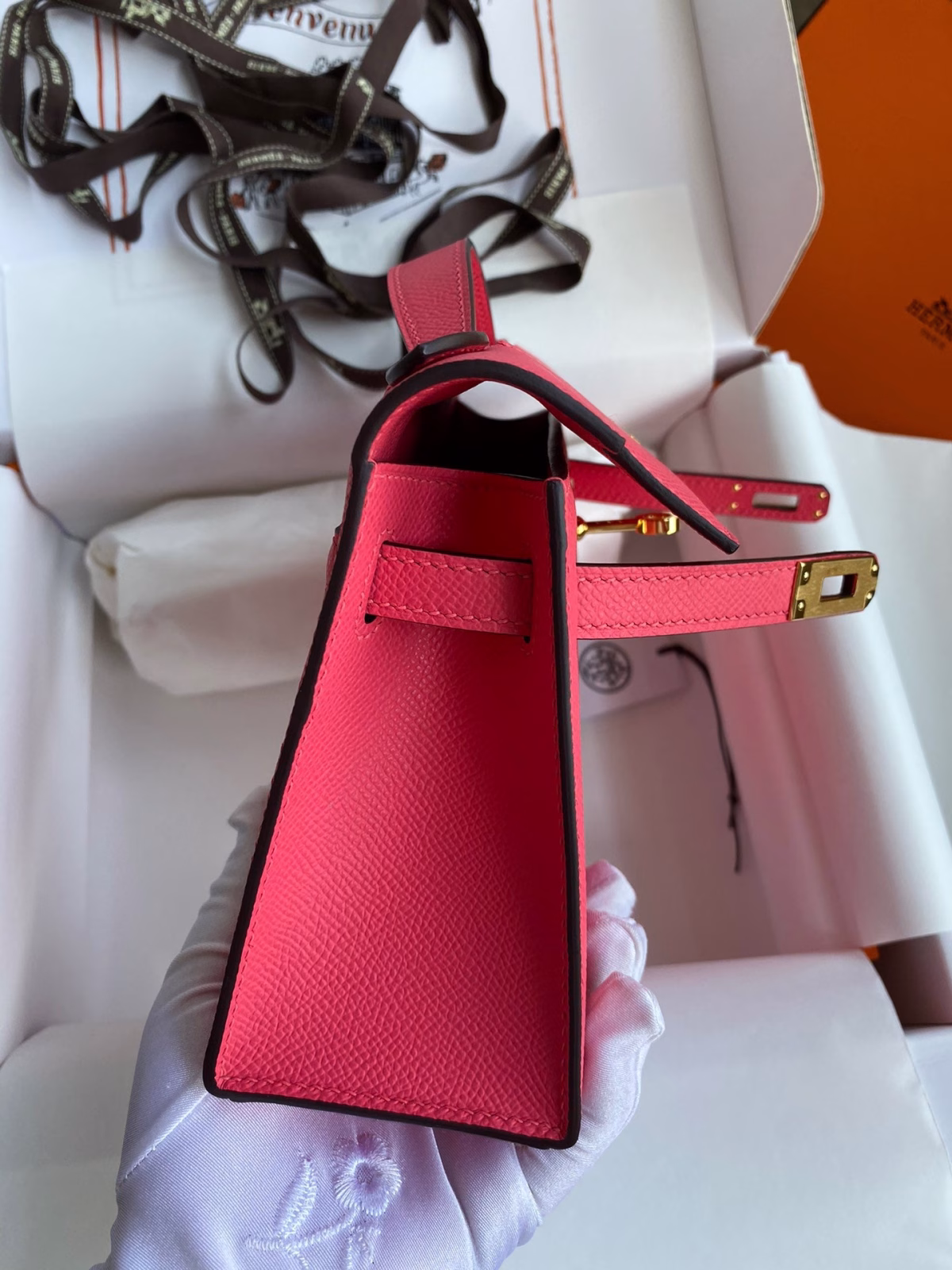Hermes Kelly Pochette Handmade Bag In Rose Lipstick Epsom Calfskin - Image 3