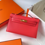 Hermes Kelly Pochette Handmade Bag In Rose Texas Epsom Calfskin - Image 6