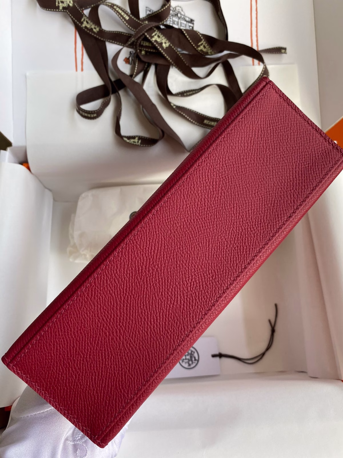 Hermes Kelly Pochette Handmade Bag In Ruby Epsom Calfskin - Image 7