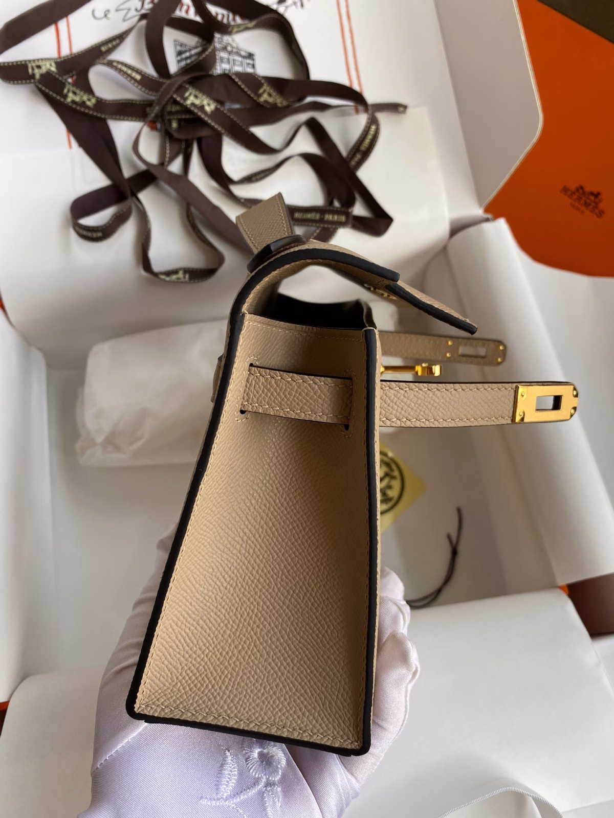 Hermes Kelly Pochette Handmade Bag In Trench Epsom Calfskin - Image 3