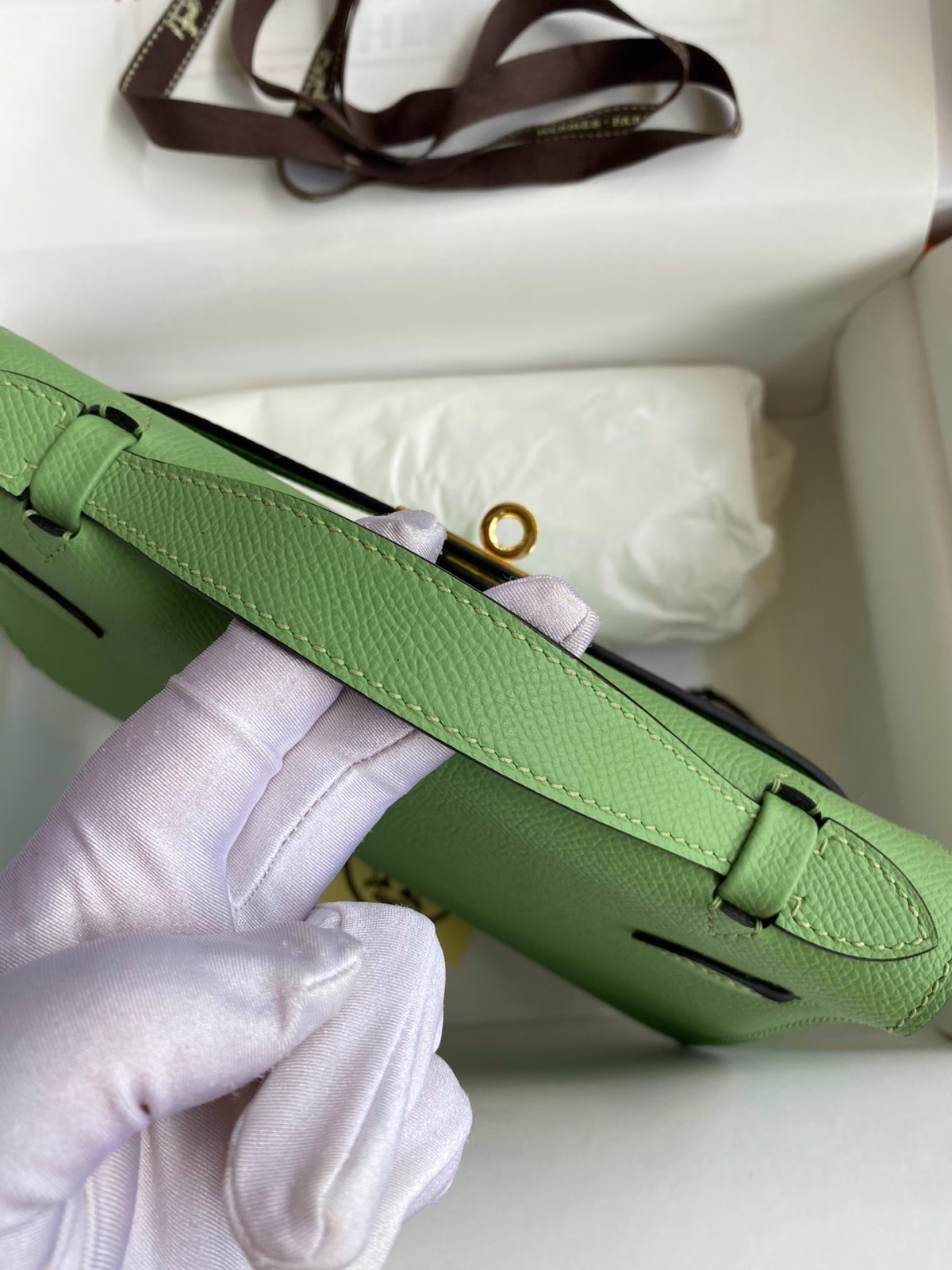 Hermes Kelly Pochette Handmade Bag In Vert Cypres Epsom Calfskin - Image 2