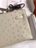 Hermes Kelly Pochette Handmade Bag In Beton Ostrich Leather - Image 9