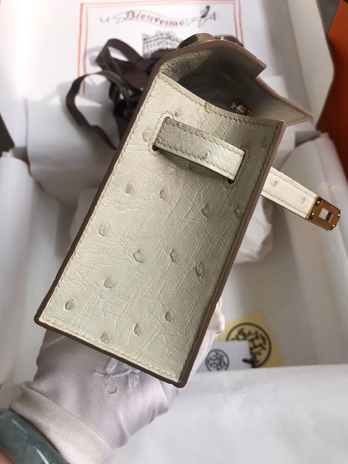 Hermes Kelly Pochette Handmade Bag In Beton Ostrich Leather - Image 3