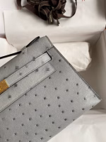 Hermes Kelly Pochette Handmade Bag In Blue Glacier Ostrich Leather - Image 8