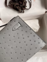 Hermes Kelly Pochette Handmade Bag In Blue Glacier Ostrich Leather - Image 9