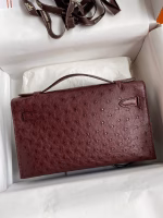 Hermes Kelly Pochette Handmade Bag In Bordeaux Ostrich Leather - Image 6