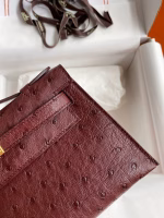 Hermes Kelly Pochette Handmade Bag In Bordeaux Ostrich Leather - Image 8