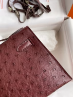Hermes Kelly Pochette Handmade Bag In Bordeaux Ostrich Leather - Image 9