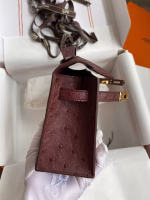 Hermes Kelly Pochette Handmade Bag In Bordeaux Ostrich Leather - Image 3