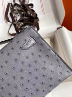 Hermes Kelly Pochette Handmade Bag In Gris Agate Ostrich Leather - Image 8