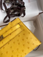 Hermes Kelly Pochette Handmade Bag In Jaune Ambre Ostrich Leather - Image 2