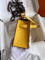 Hermes Kelly Pochette Handmade Bag In Jaune Ambre Ostrich Leather - Image 5
