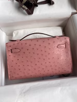 Hermes Kelly Pochette Handmade Bag In Terre Cuite Ostrich Leather - Image 6