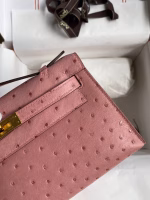Hermes Kelly Pochette Handmade Bag In Terre Cuite Ostrich Leather - Image 7