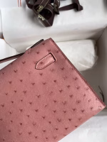 Hermes Kelly Pochette Handmade Bag In Terre Cuite Ostrich Leather - Image 8