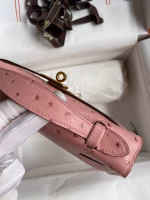 Hermes Kelly Pochette Handmade Bag In Terre Cuite Ostrich Leather - Image 9