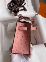 Hermes Kelly Pochette Handmade Bag In Terre Cuite Ostrich Leather - Image 3