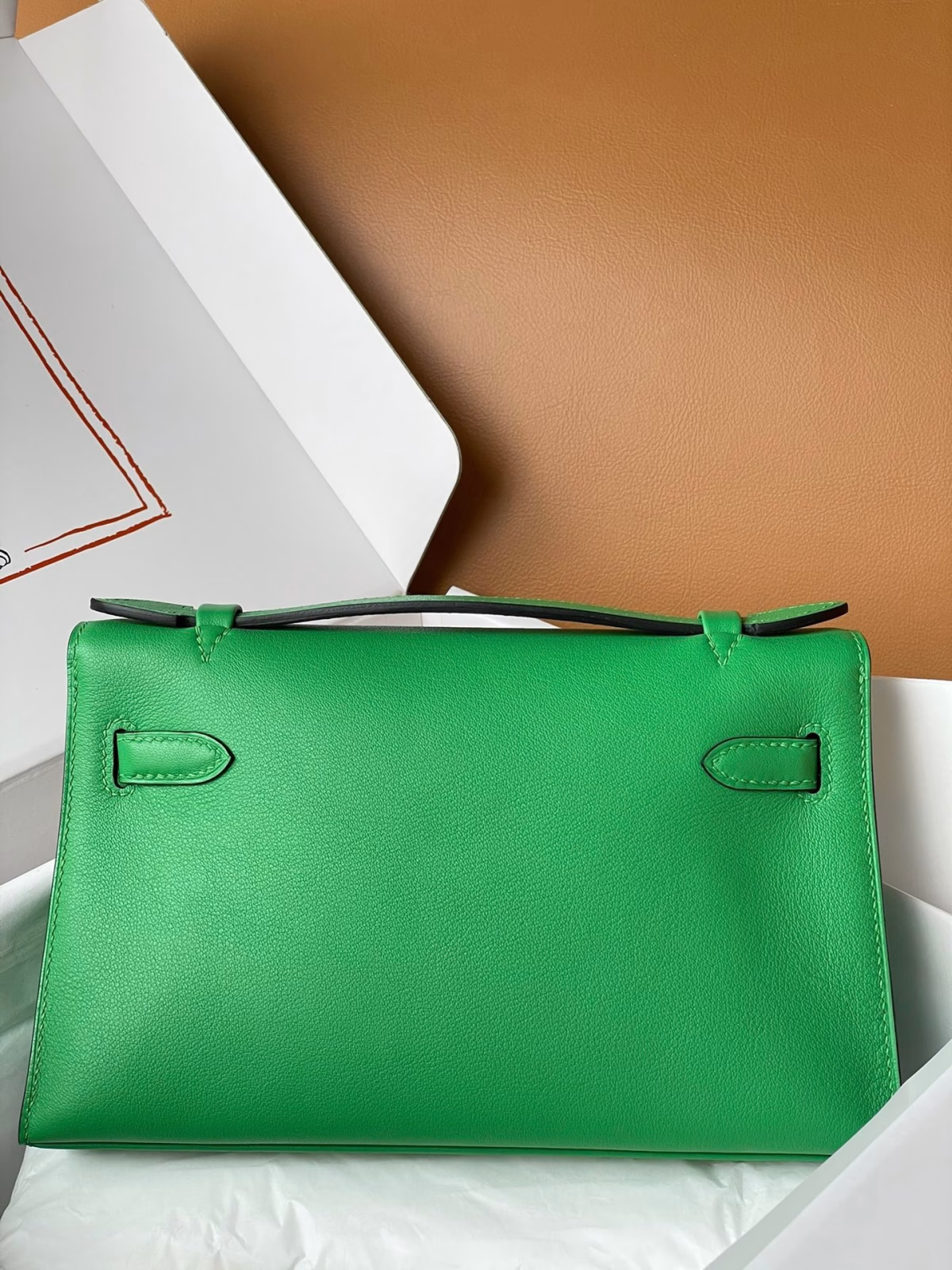 Hermes Kelly Pochette Handmade Bag In Bamboo Swift Calfskin - Image 6