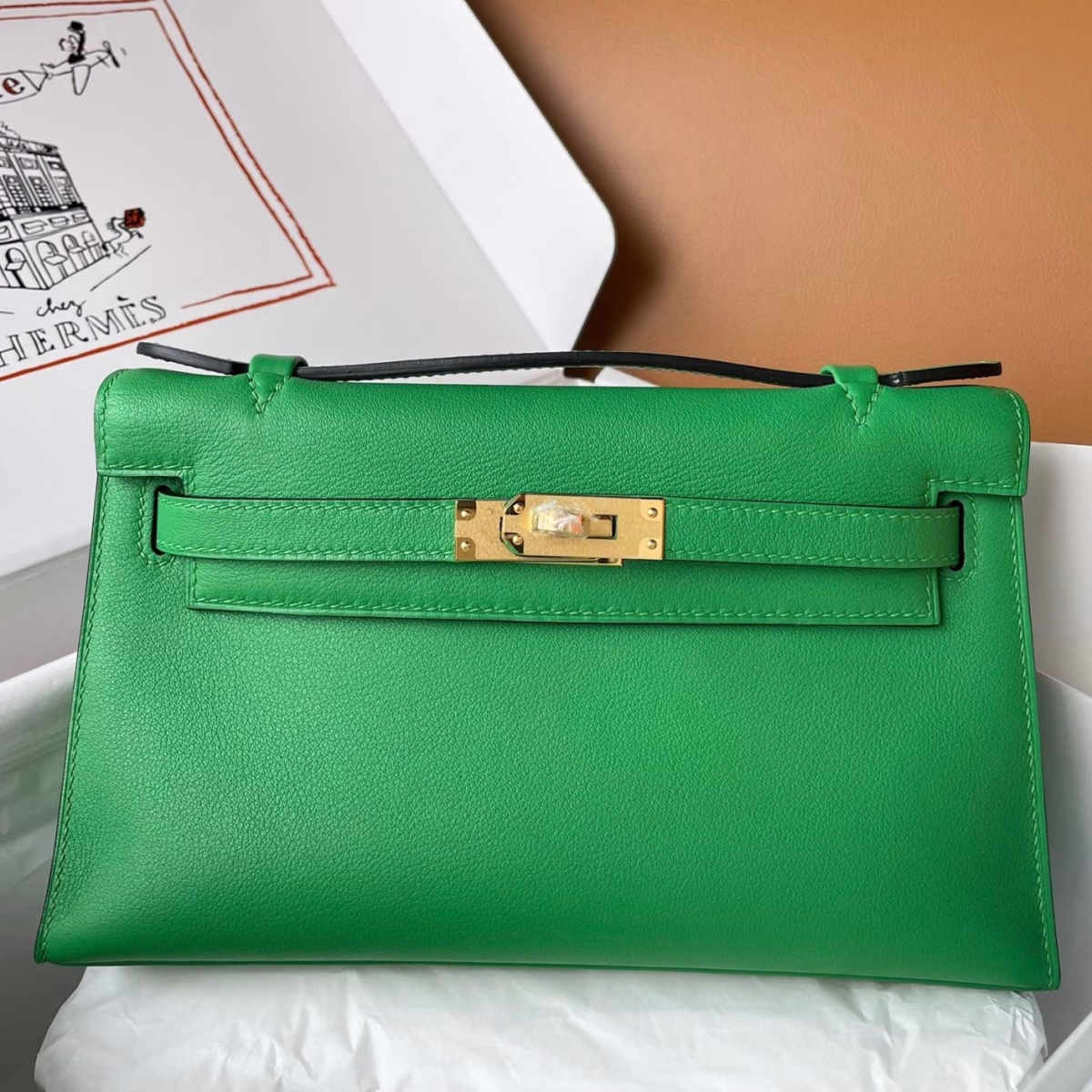 Hermes Kelly Pochette Handmade Bag In Bamboo Swift Calfskin - Image 1