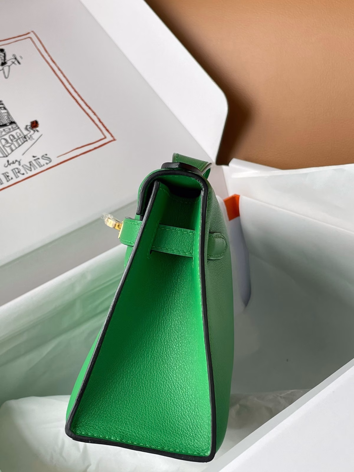 Hermes Kelly Pochette Handmade Bag In Bamboo Swift Calfskin - Image 8