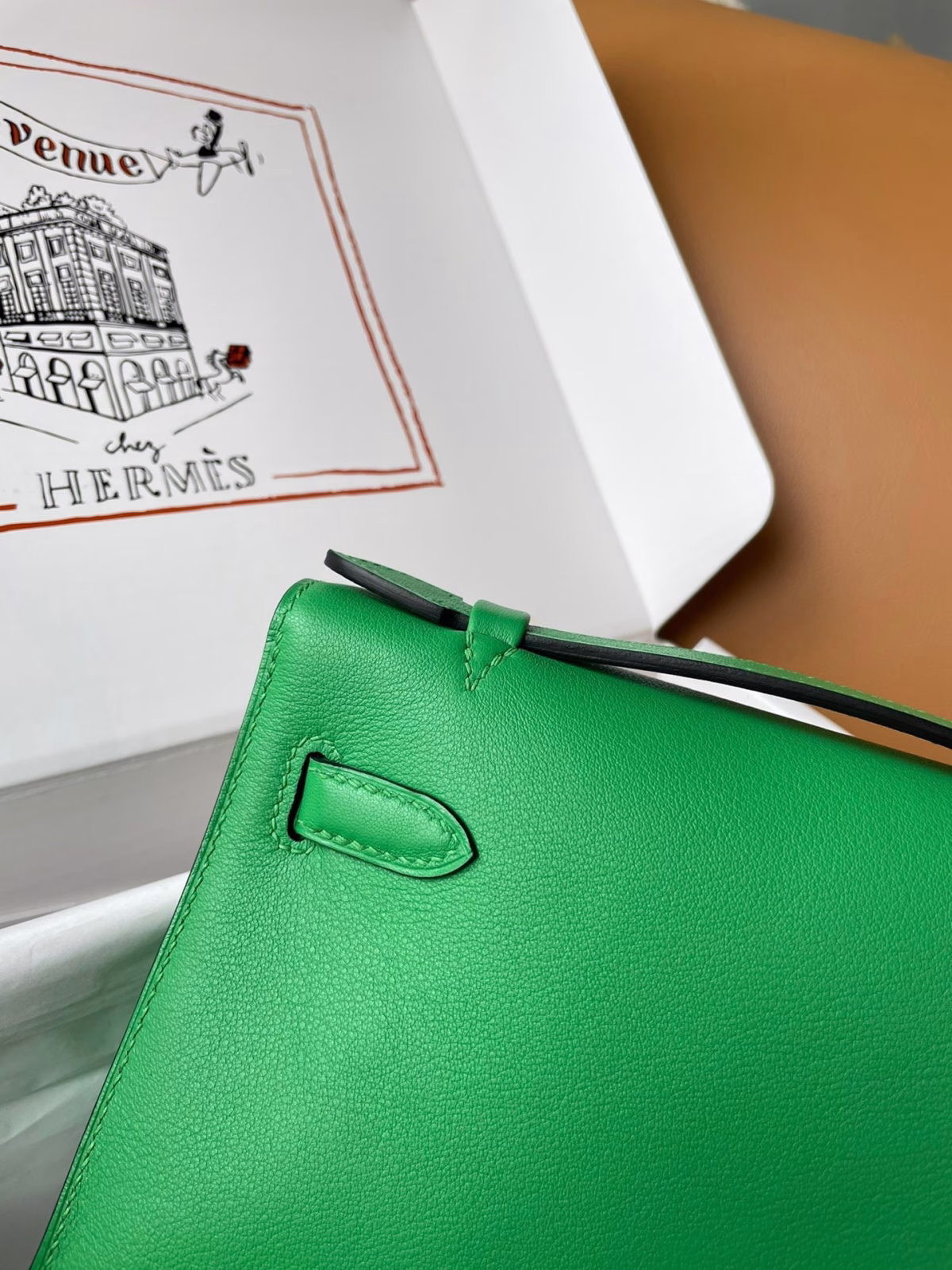 Hermes Kelly Pochette Handmade Bag In Bamboo Swift Calfskin - Image 5