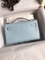 Hermes Kelly Pochette Handmade Bag In Blue Brume Swift Calfskin - Image 6