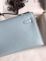 Hermes Kelly Pochette Handmade Bag In Blue Brume Swift Calfskin - Image 8