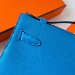 Hermes Kelly Pochette Handmade Bag In Blue Frida Swift Calfskin - Image 3