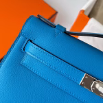 Hermes Kelly Pochette Handmade Bag In Blue Frida Swift Calfskin - Image 4