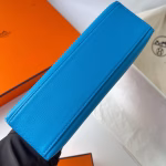 Hermes Kelly Pochette Handmade Bag In Blue Frida Swift Calfskin - Image 9