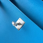 Hermes Kelly Pochette Handmade Bag In Blue Frida Swift Calfskin - Image 5