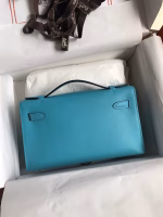 Hermes Kelly Pochette Handmade Bag In Blue du Nord Swift Calfskin - Image 6
