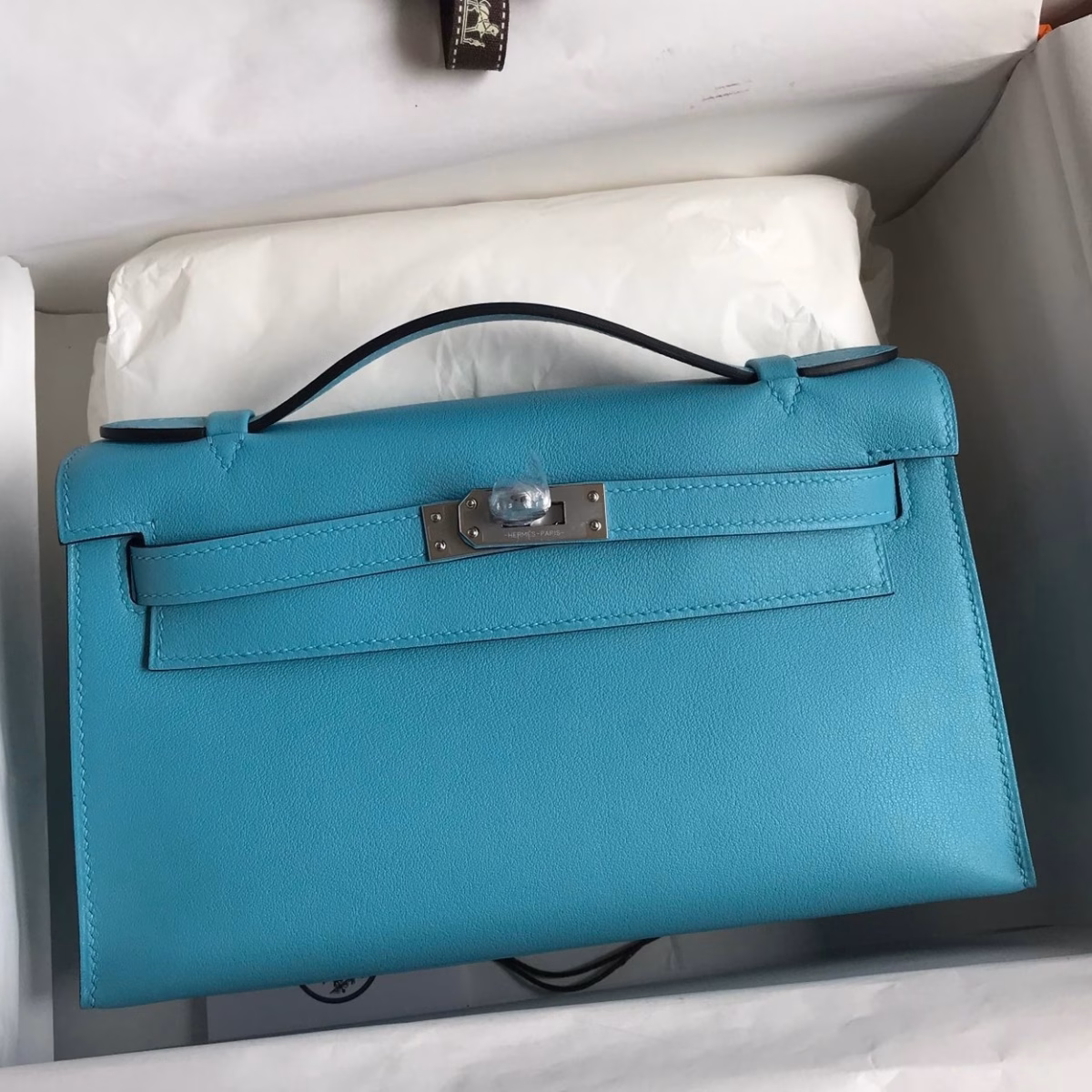 Hermes Kelly Pochette Handmade Bag In Blue du Nord Swift Calfskin - Image 1