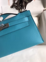 Hermes Kelly Pochette Handmade Bag In Blue du Nord Swift Calfskin - Image 8