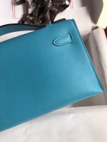 Hermes Kelly Pochette Handmade Bag In Blue du Nord Swift Calfskin - Image 9
