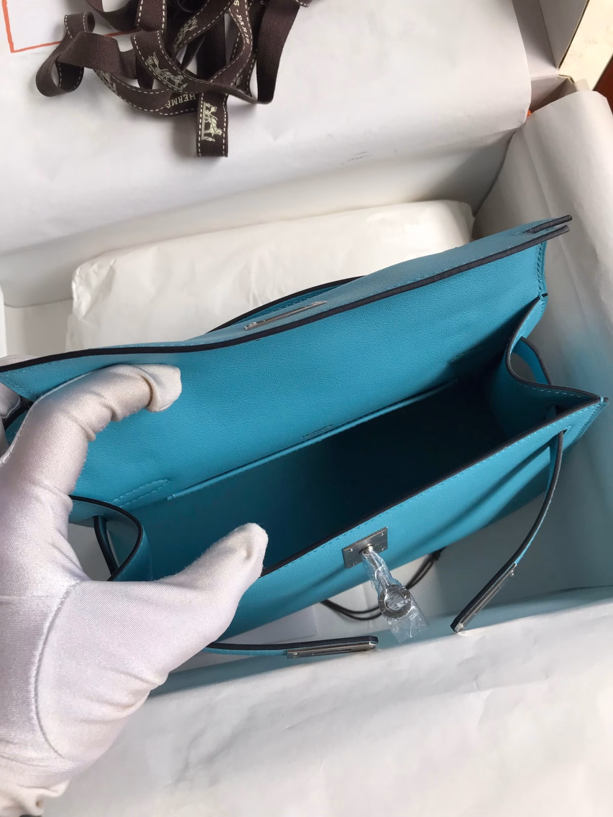 Hermes Kelly Pochette Handmade Bag In Blue du Nord Swift Calfskin - Image 3