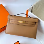 Hermes Kelly Pochette Handmade Bag In Chai Swift Calfskin - Image 6