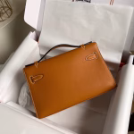 Hermes Kelly Pochette Handmade Bag In Gold Swift Calfskin - Image 6