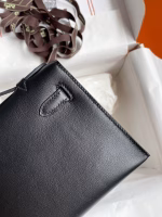 Hermes Kelly Pochette Handmade Bag In Black Swift Calfskin - Image 9