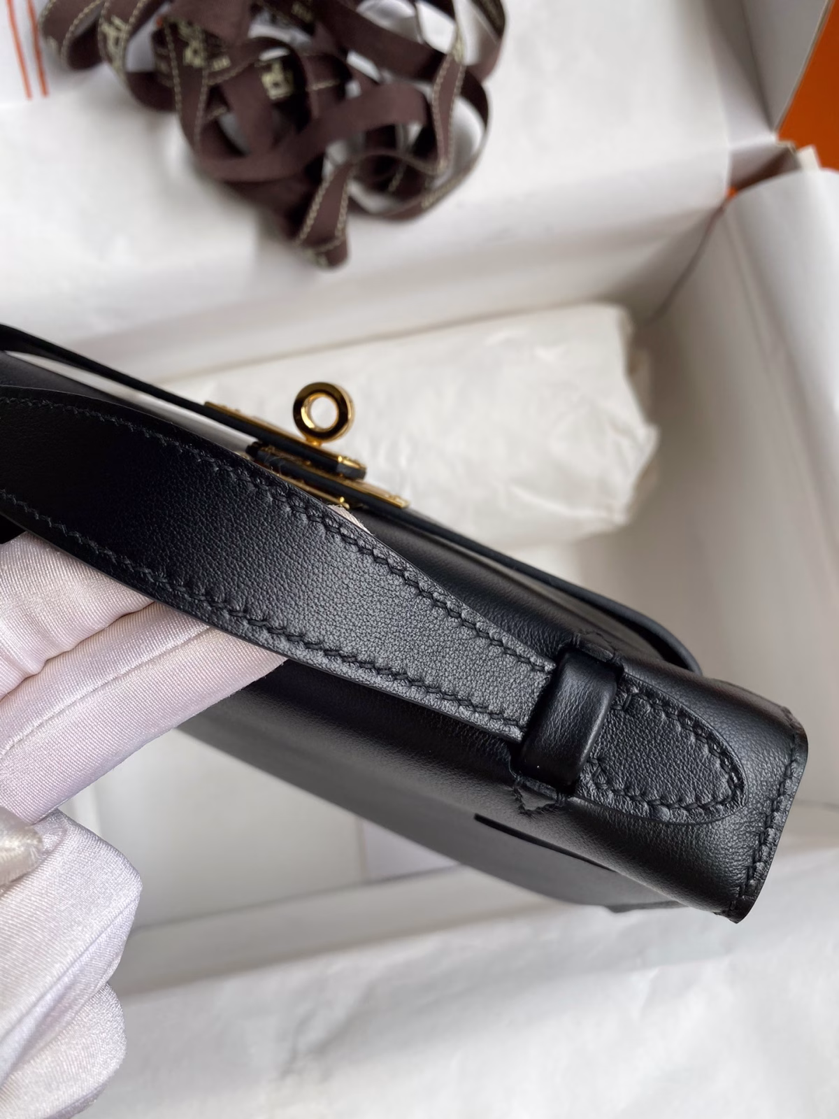 Hermes Kelly Pochette Handmade Bag In Black Swift Calfskin - Image 2