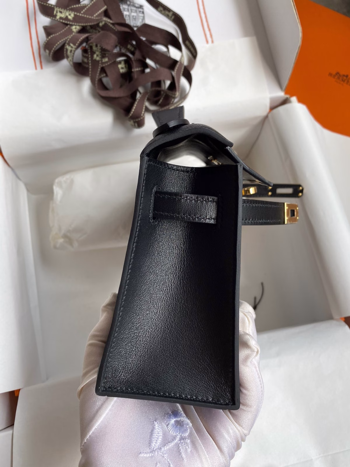 Hermes Kelly Pochette Handmade Bag In Black Swift Calfskin - Image 3