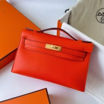Hermes Kelly Pochette Handmade Bag In Rouge Piment Swift Calfskin - Image 2