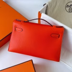 Hermes Kelly Pochette Handmade Bag In Rouge Piment Swift Calfskin - Image 9