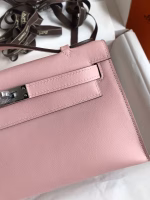 Hermes Kelly Pochette Handmade Bag In Rose Sakura Swift Calfskin - Image 11