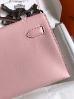 Hermes Kelly Pochette Handmade Bag In Rose Sakura Swift Calfskin - Image 8