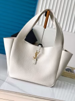 Saint Laurent LE 5 A 7 Bea Tote Bag in White Grained Leather - Image 3