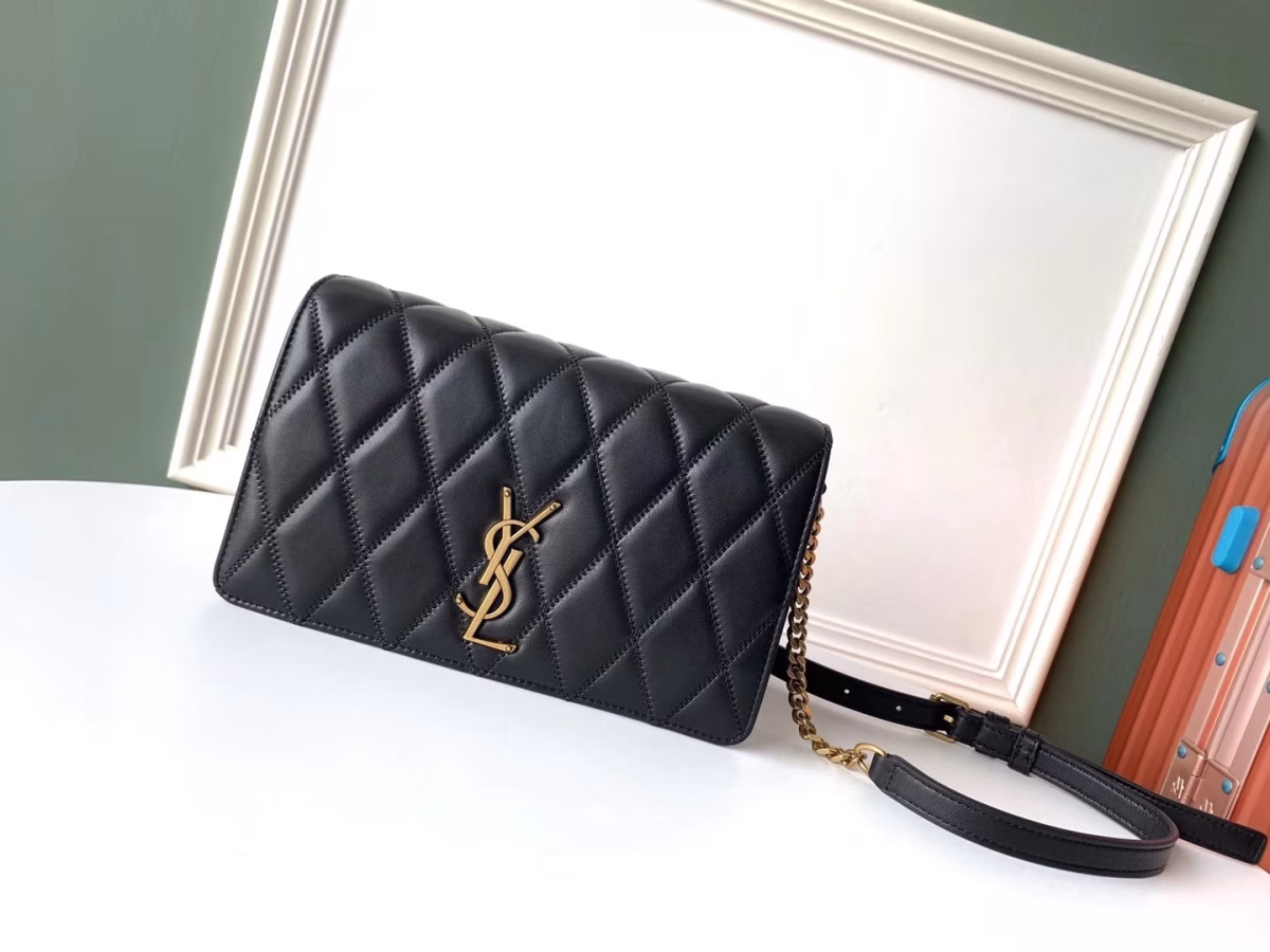 Saint Laurent Angie Chain Bag In Black Diamond Lambskin - Image 8
