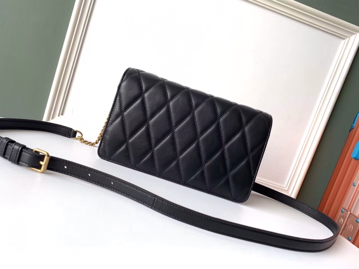 Saint Laurent Angie Chain Bag In Black Diamond Lambskin - Image 4