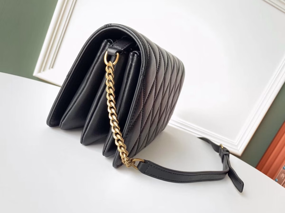 Saint Laurent Angie Chain Bag In Black Diamond Lambskin - Image 7
