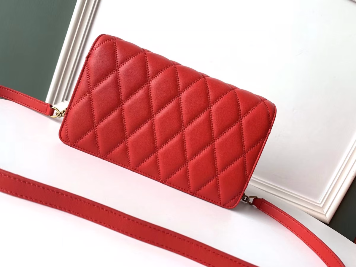 Saint Laurent Angie Chain Bag In Red Diamond Lambskin - Image 3